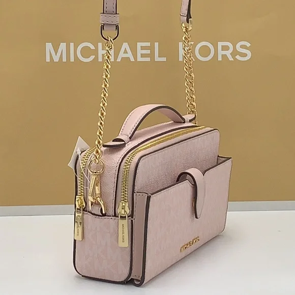 MICHAEL KORS JET SET ITEM MEDIUM DOUBLE ZIP PHONE XBODY LIGHT POWDER BLUSH MULTI - Picture 5 of 16